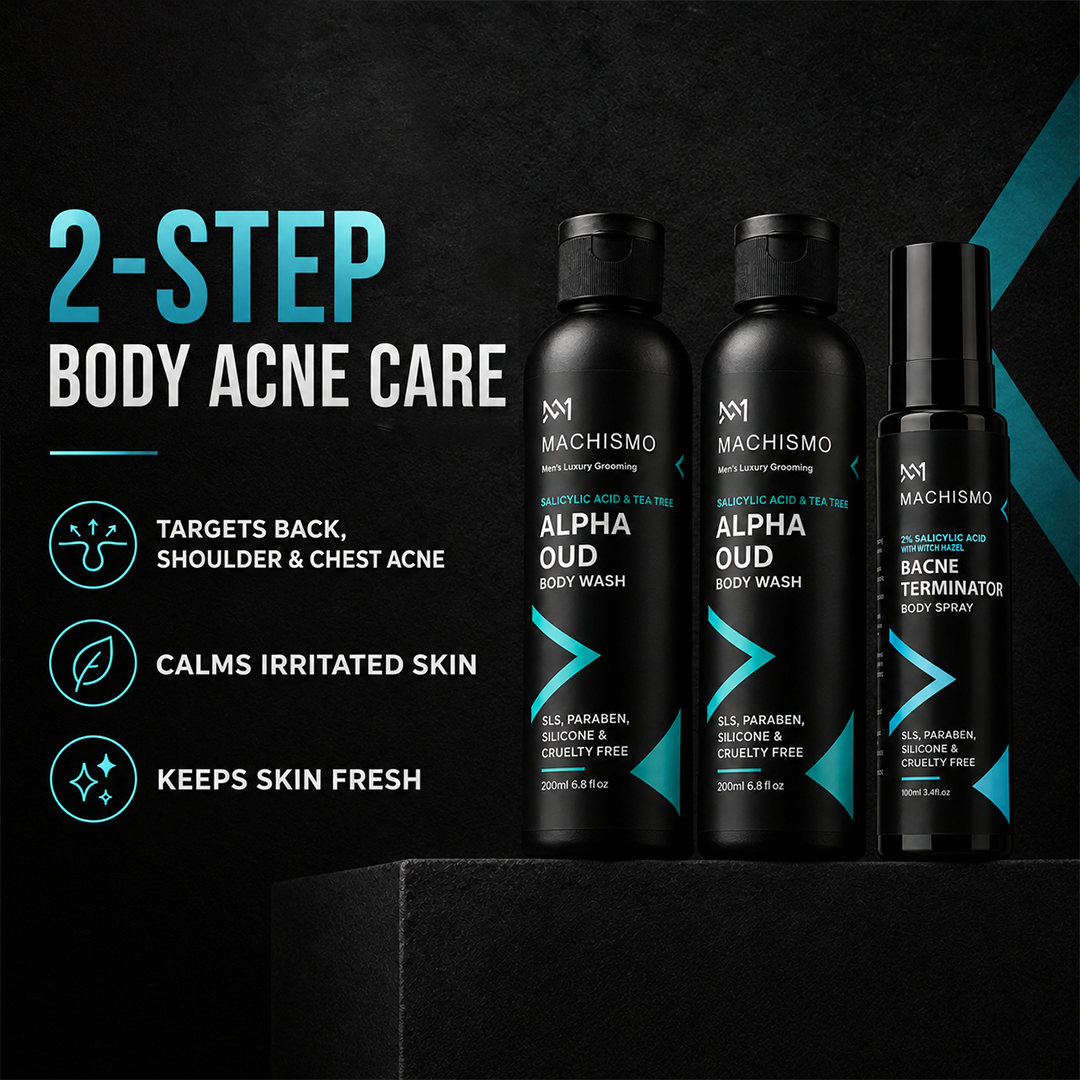 2-step body acne care with two body washes and one body spray
